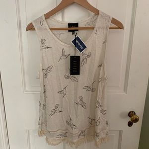 NWT lightweight fringed bird print shirt